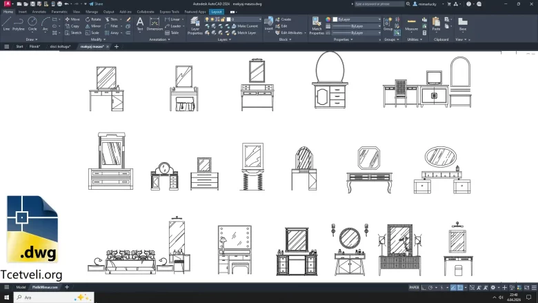makyaj masası görünüş dwg, Vanity Table View Drawing