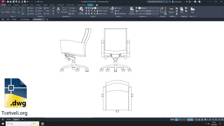 ofis koltugu dwg, Office Chair cad block, koltuk çizimi