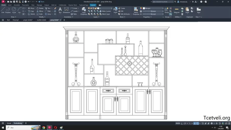 şarap dolabı dwg, Wine Cabinet cad blocks