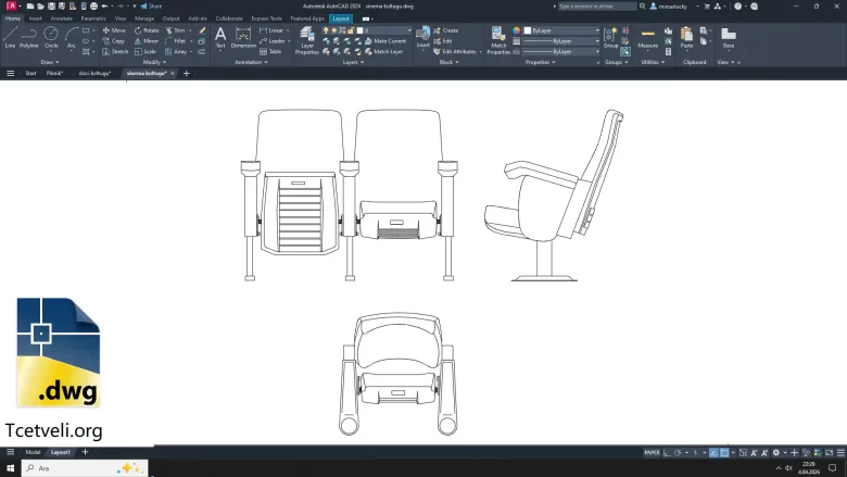 Sinema Koltuğu Dwg, Sinema Seat Cad Blocks çizimleri